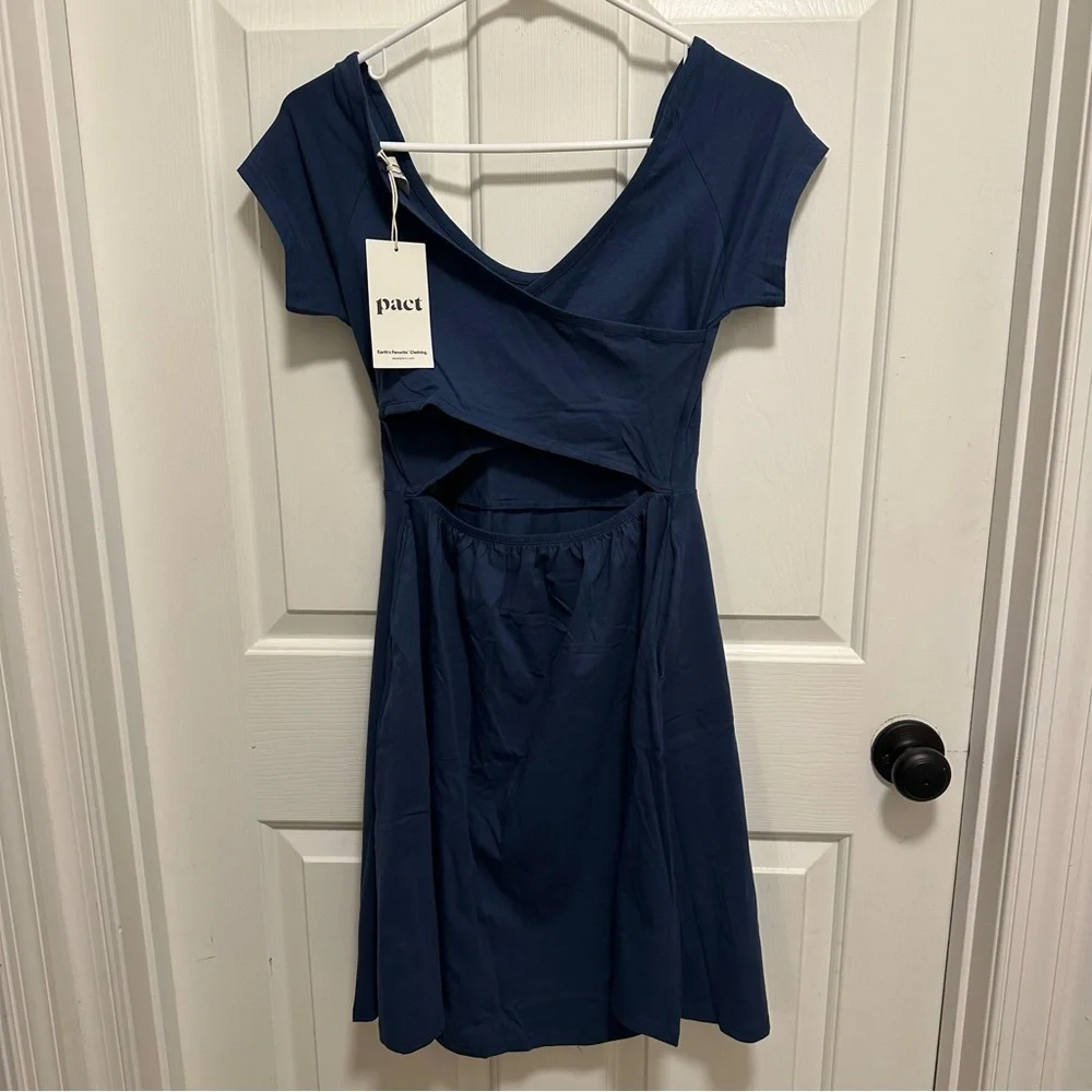 Pact Women's French Navy Blue Helena Crossback Mini Dress Size Small - Picture 2 of 5